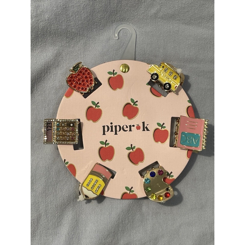 NEW Set of 6 Sparkle Teacher Themed Hair Claw Clips by Piper K Pencil Bus Apple